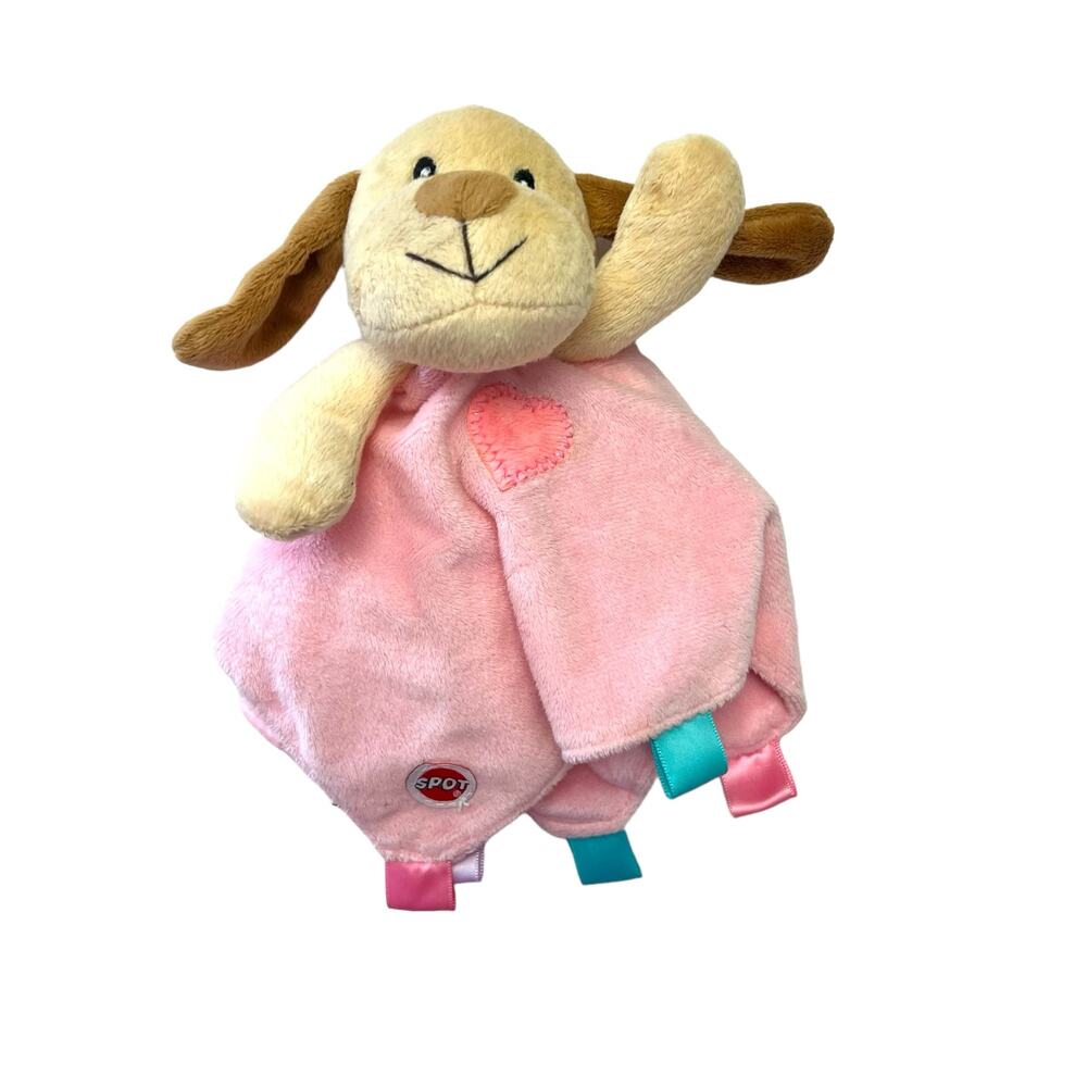 Spot Puppy Dog Security Blanket Lovey Plush Stuffy Pink Soft Tab Comfort Sensory